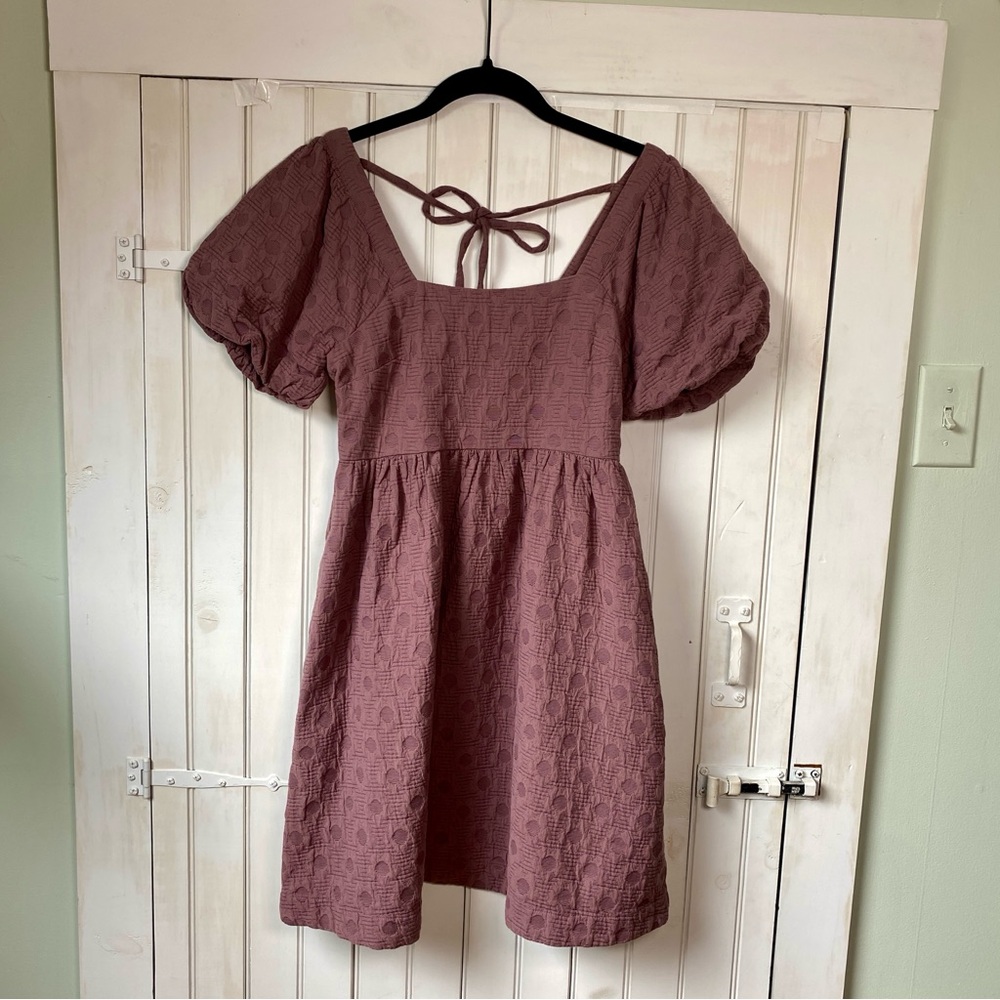 Madewell Quilted Puff-Sleeve Mini Babydoll Dress Dusty Purple Fig Pockets XS NWT - Picture 12 of 12